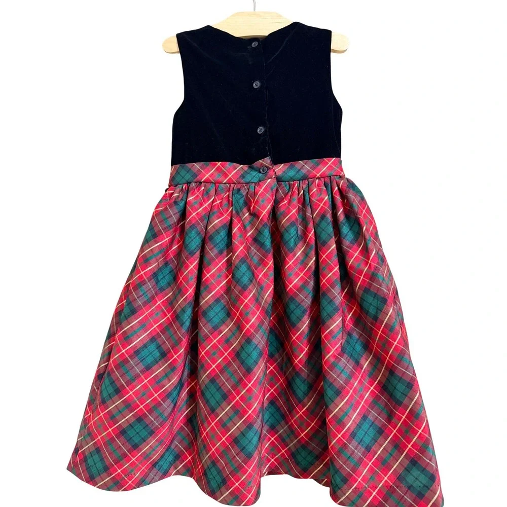 Gymboree Plaid Holiday Dress Girls 7 Red Green Velvet Bodice Bow Christmas
